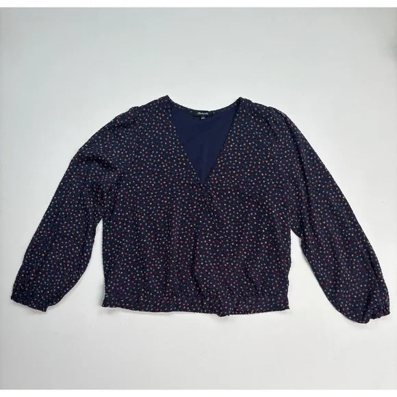 Madewell Womens Medium Top Lyric Wrap Top In Sugar Dot Balloon Sleeve Blouse - Picture 6 of 14